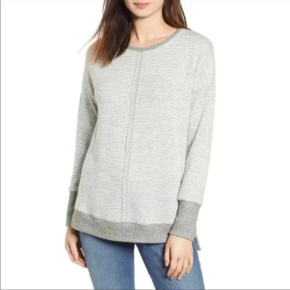 GIBSON Cozy Tunic Grey and White Mini Stripes XS - Picture 1 of 7